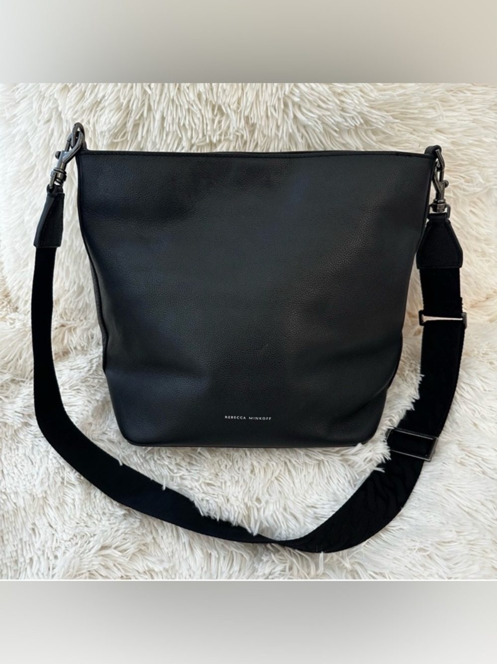 Rebecca Minkoff Regan Black Pebbled Leather Bucket Crossbody Shoulder Bag